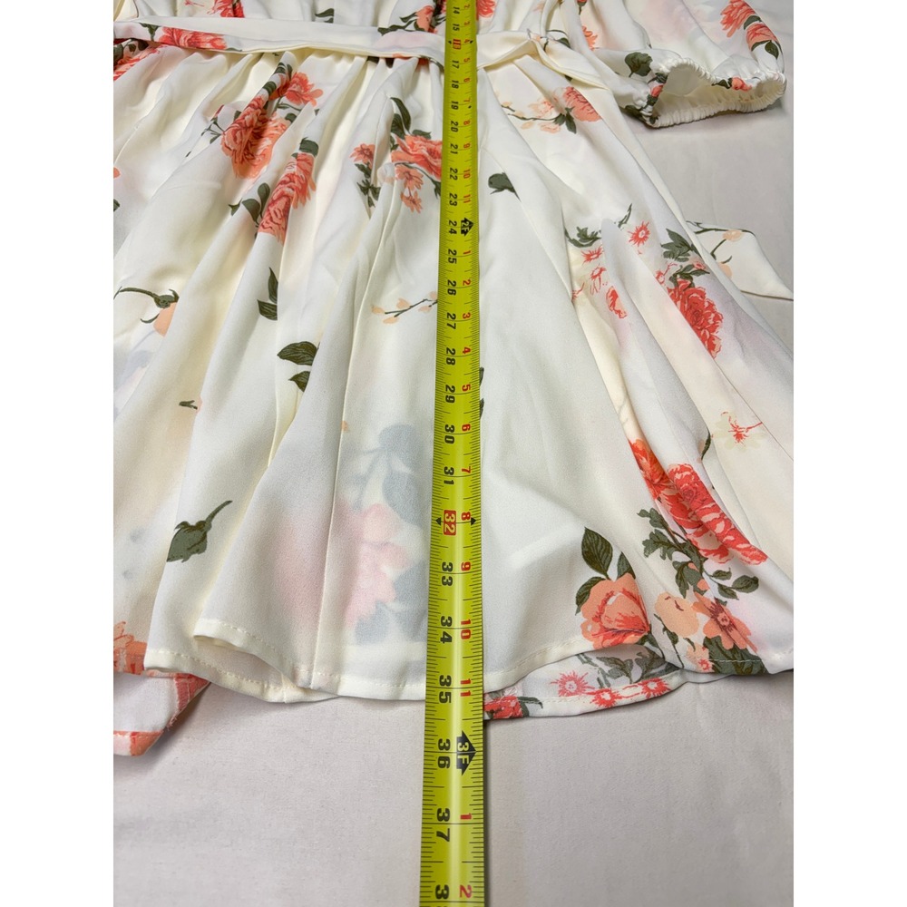 NWT Sugarlips Floral Fit and Flare Dress Cream Orange Rose Puff Sleeve M - Picture 7 of 9